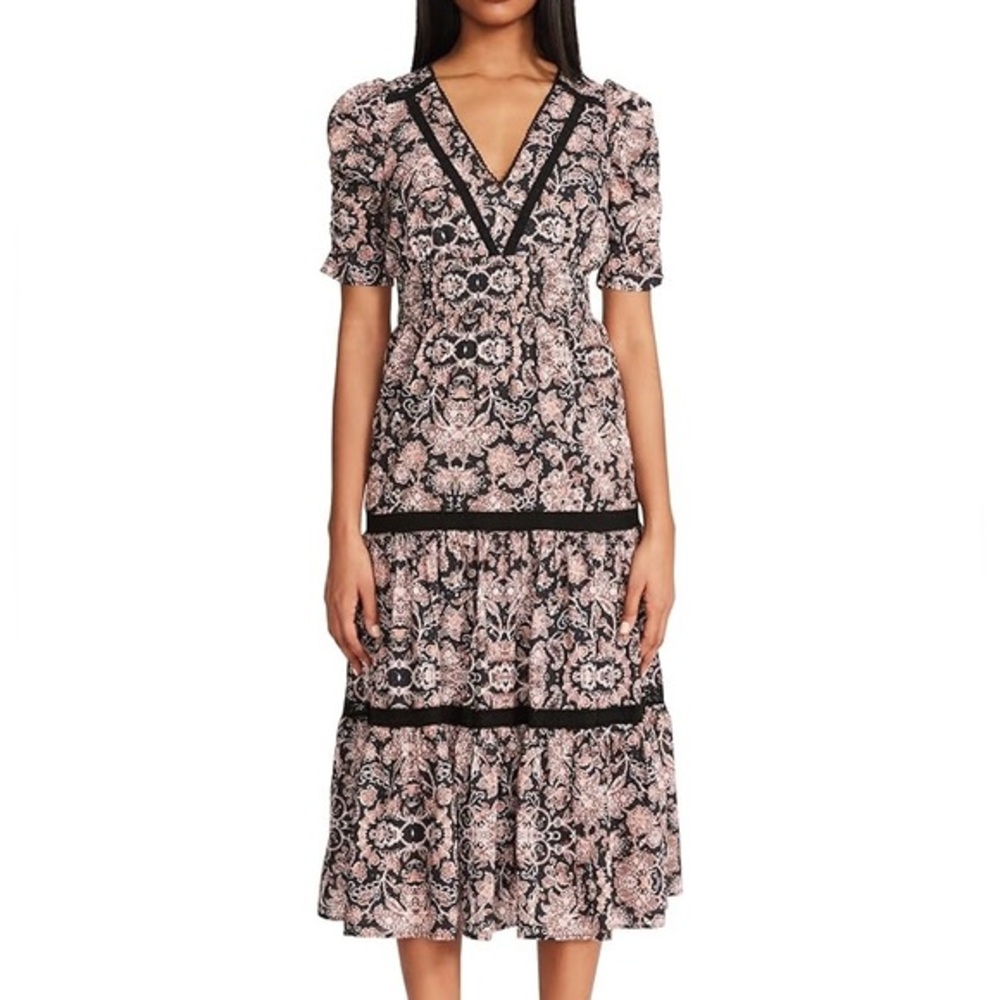 NWT BB DAKOTA X STEVE MADDEN Boho Next Door Tiered Midi Dress, Size Medium